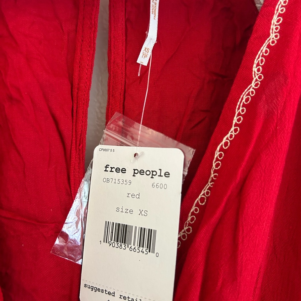 Free People Red and White Polka Dot Jumpsuit V-Neck Wide-Leg - Picture 3 of 3